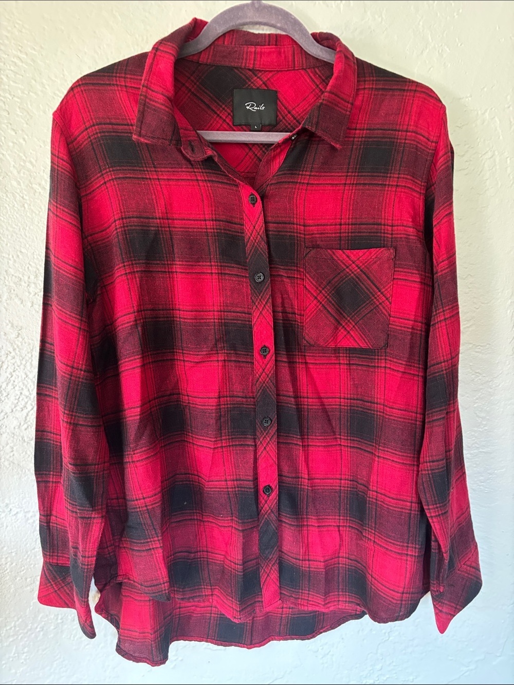 Rails Hunter Brick & Black Plaid Button Down Cotton Blend Shirt L - Picture 2 of 8